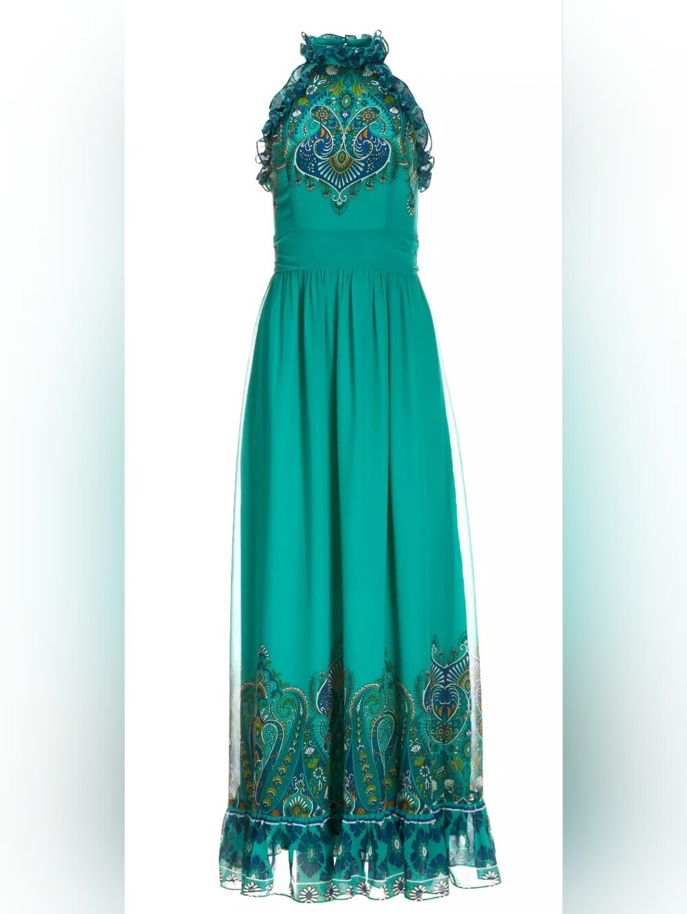 Boston Proper Blue Multi Paisley Print Ruffle High Neck Maxi Dress size 6 - Picture 3 of 11